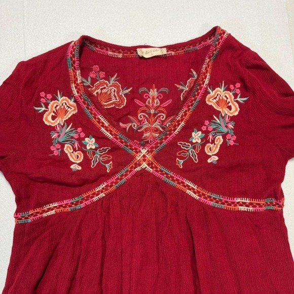 Altard State Embroidered Boho Festival Mini Dress Burgundy Bell Sleeve Floral S - Picture 6 of 9
